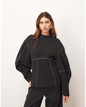 ARRANGE Sculpted Top With Contrast Stitch - Black