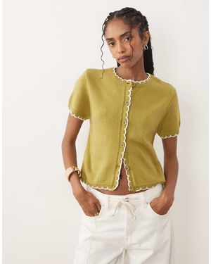 Miss Selfridge Cárdigan De Manga Corta Con Pespuntes De Festón De Punto - Verde