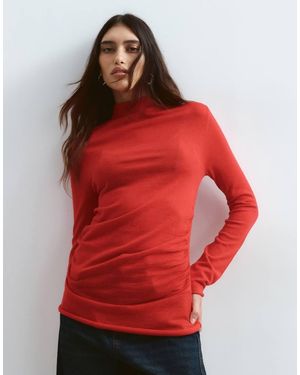 ARRANGE Top Fruncido De Mezcla De Lana Con Cuello Alto En Rubí - Rojo