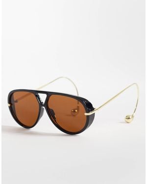 Kaiia Exclusive Smoky Lens Curved Aviator Sunglasses - White