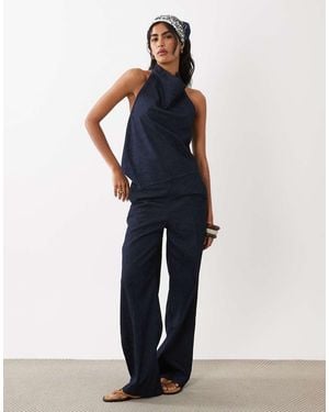 Mango Carla Linen Mix Denim Trouser Co-Ord - Blue