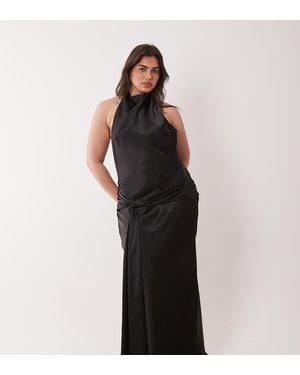 Forever New Halter Satin Maxi Dress With Knot Front Detail - Black