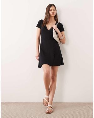 Miss Selfridge Pointelle Lace Trim Wrap Dress - Natural