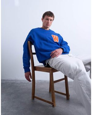 TOPMAN Sudadera Extragrande Con Bordado De Parche De Letra De Fieltro De - Azul