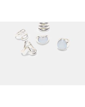 Stradivarius Set Van 5 Ringen Met Hart - Wit