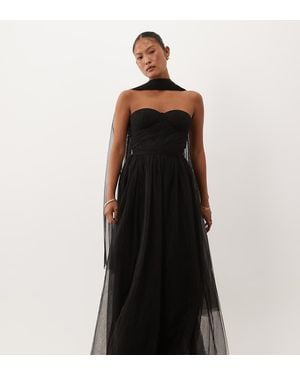 LACE & BEADS Vestido Maxi Corsé De Tul Con Escote Palabra De Honor Y Cuello Tipo Pañuelo En - Negro