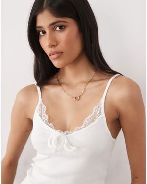 Miss Selfridge Rib Cami Top With Lace Trim - White