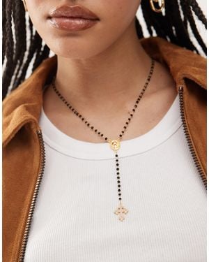 En Route Collier style lasso en plaqué or 18 carats à perles et pendentif croix - Neutre