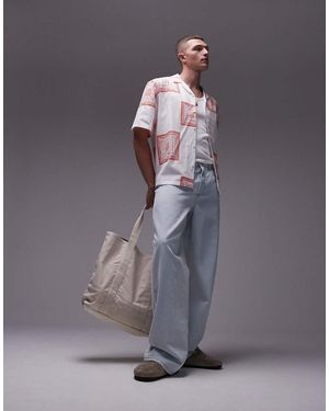 TOPMAN Short Sleeve Revere Printed Shirt - Grey