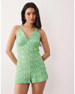 Wednesday's Girl Wednesdays Girl Jersey Halter Neck Playsuit - Green