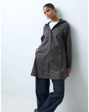 Rains A-line Waterproof Hooded Long Jacket - Grey
