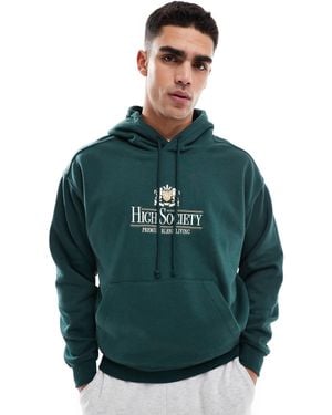 Cotton On Cotton On Box Fit Hoodie With High Society Embroidery - Green