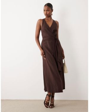 Forever New – midikleid aus leinenmix - Braun