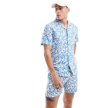 Farah Camicia A Maniche Corte Stampata - Blu