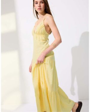 Stradivarius Long V-neck Dress - White