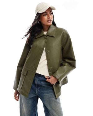 ASOS Leather Look Harrington Jacket - Green