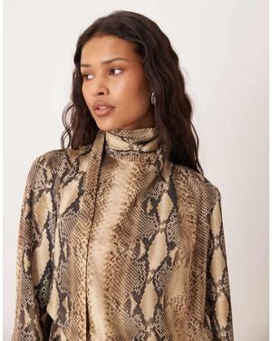 Mango Tie Neck Blouse - Brown