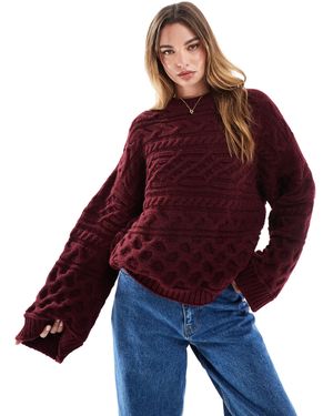 ASOS Pull en maille torsadée à poignets larges et détails effet 3d - bordeaux - Violet