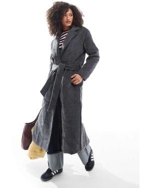 Brave Soul Cappotto Effetto Lana Antracite Con Cintura - Blu
