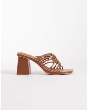 Public Desire Woven Block Heeled Sandals - Brown