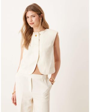ASOS High Neck Boxy Waistcoat With Linen - Natural