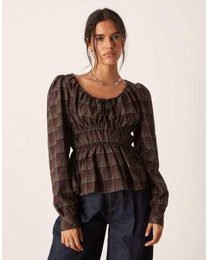 Glamorous Shirred Peplum Top - Grey