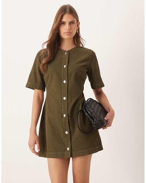 ASOS Cord High V Neck Mini Dress - Green