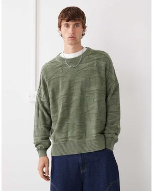 Weekday Maglione Oversize Kaki Con Motivo 3D - Verde