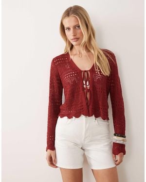 Jdy Tie Front Crochet Cardigan - Red