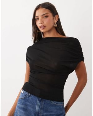Gina Tricot Ruche Sleeve Top - Black