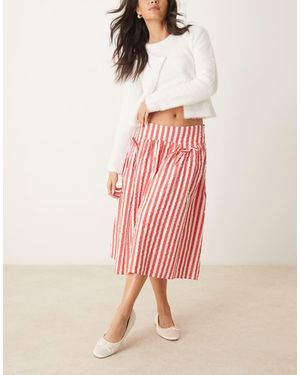 Neon Rose Striped Volume Midi Skirt - Pink