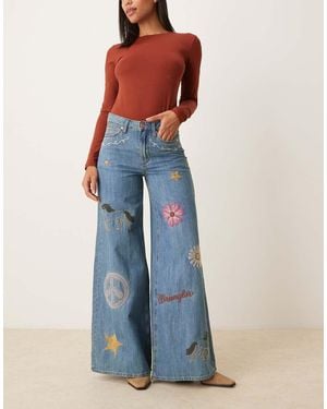 Wrangler X Lainey Wilson Embroidered Wide Leg Jeans - Blue