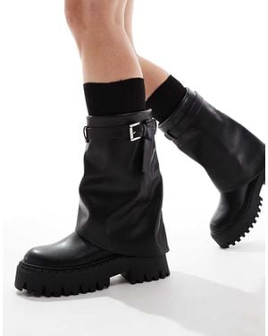 SEQWL Chunky Fold-over Boots - Black
