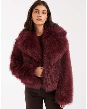 Miss Selfridge Faux Fur Crop Jacket - Red
