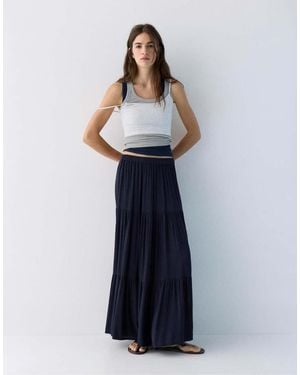 Pull&Bear Panelled Midi Skirt - Blue