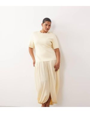 ARRANGE Curve Knit Short Sleeve Hybrid Midi Dress - Yellow