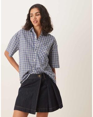 House Of Sunny Grandad Check Button Through Shirt - Blue