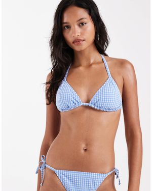 New Look – triangel-bikinioberteil mit vichykaromuster - Blau