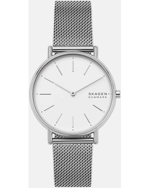Skagen – signatur – damenuhr aus goldfarbenem edelstahl mit zwei zeigern und farbenem armband - Weiß