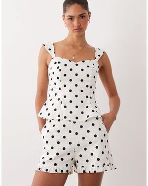 Nobody's Child Linen And Cotton Blend Ruffle Hem Shorts Co-ord - White