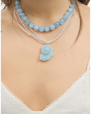 Stradivarius Set Of 2 Bead And Seashell Necklaces - Natural