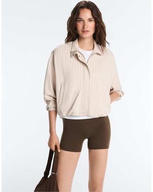 Oysho Striped Jacket With Puffed Hem - Natural