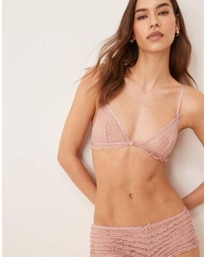 ASOS Jessie Spot Embroidery Frill Soft Triangle Bra - Natural