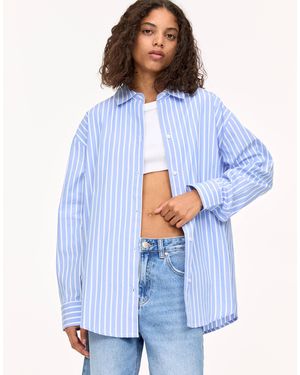 Pull&Bear Oversized Contrast Striped Shirt - Blue