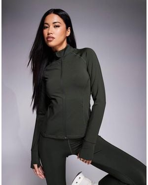 4505 Chaqueta De Manga Larga Con Diseño Moldeador Y Cremallera Icon De -Verde - Gris