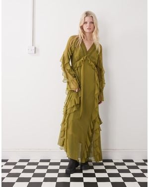 Reclaimed Vintage Maxi Ruffle Tea Dress - Green