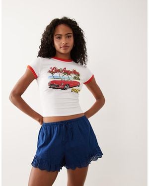 Abercrombie & Fitch Pull On Short With Eyelet Ruffle Hem - Blue