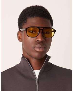 ASOS Aviator Sunglasses With Yellow Lens And Tortoise Shell Frame - Brown