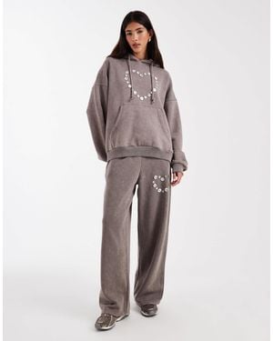 Daisy Street Button Heart Wide Leg Sweatpants - Gray