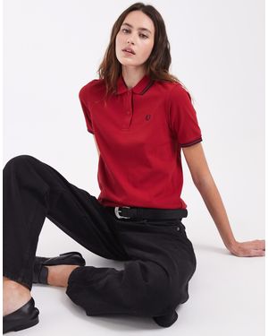 Fred Perry Polo à manches courtes avec double liseré et logo en - Rouge
